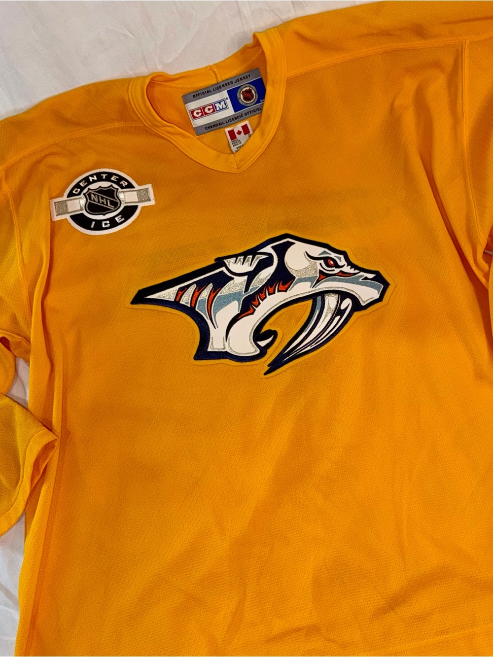 CCM Nashville Predators Yellow Gold Hockey Jersey with Saber-Tooth Logo